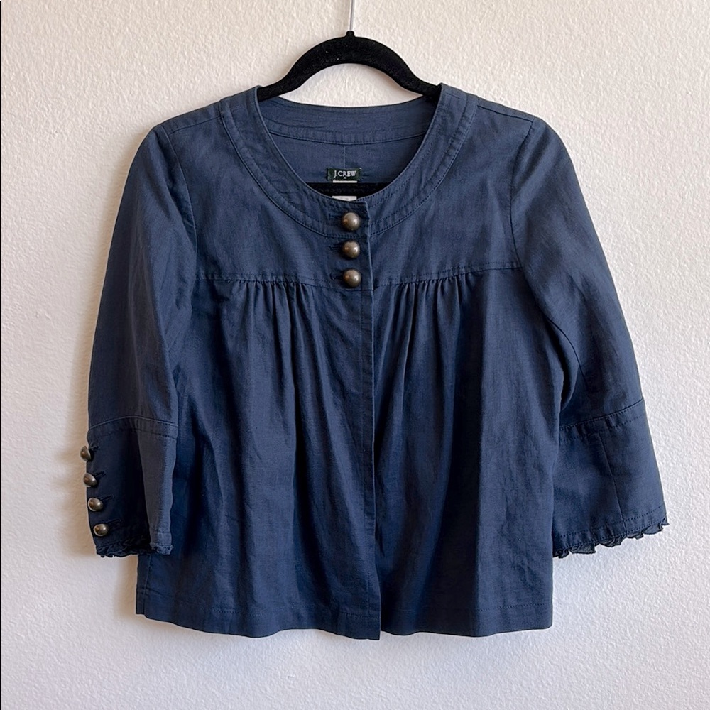 J Crew Navy Blue Linen Cotton Blend Button Cardigan Size Small / 4